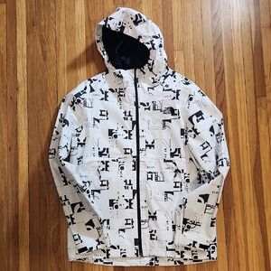 The North Face White and Black Hooded Rain Jacket